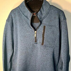 VTG Y2K Ferruche Heather Blue w Black Trim 3-Pocket Quarter-Zip Pullover XL